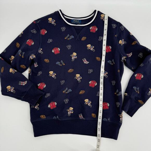 Polo Ralph Lauren‎ Boy's Bear Football Crewneck Sweatshirt Blue Size M 10-12 - Picture 8 of 9